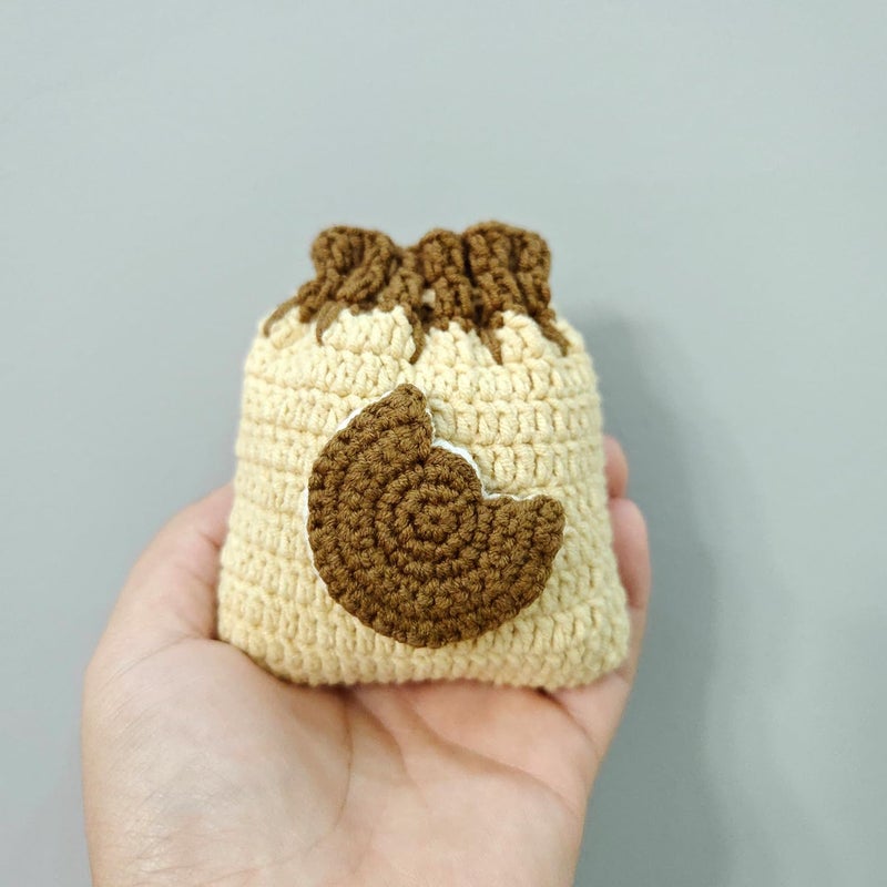 BRTOO Small Crochet Purse 101% Handmade Knitted Storage Bag Cute Funny Kawaii Coin Change Purse Pouch Mini Cartoon Shark Funny Plush Drawstring Headphone Wallet for Women Girls Gift(Biscuit) - Image 2